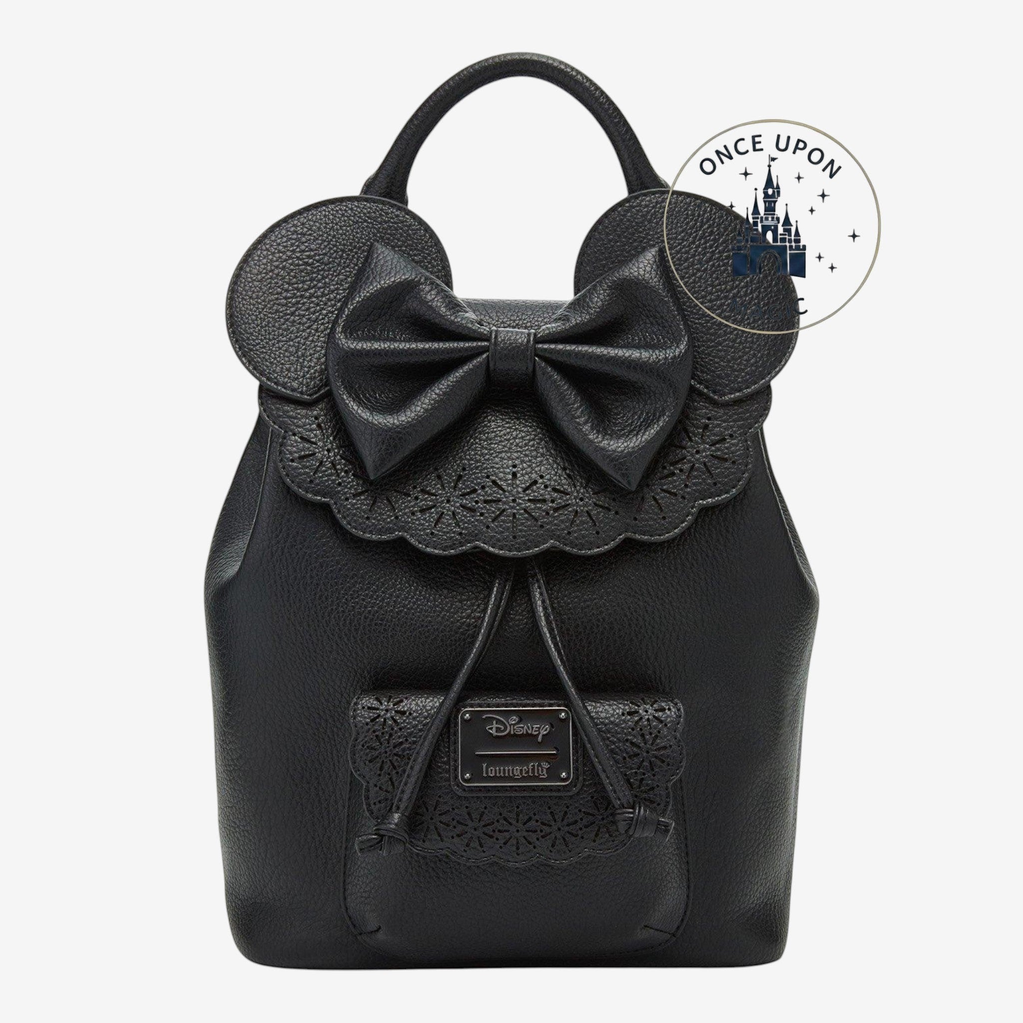 Loungefly Minnie Mouse Black Textured Pebble Mini Backpack 3D Ears & Bow