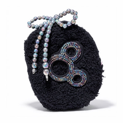 Pochette ronde Mickey en sherpa noir avec strass – Disneyland Paris