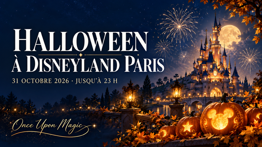 Illustration de citrouilles et de feux d’artifice pour Halloween à Disneyland Paris le 31 octobre 2026.