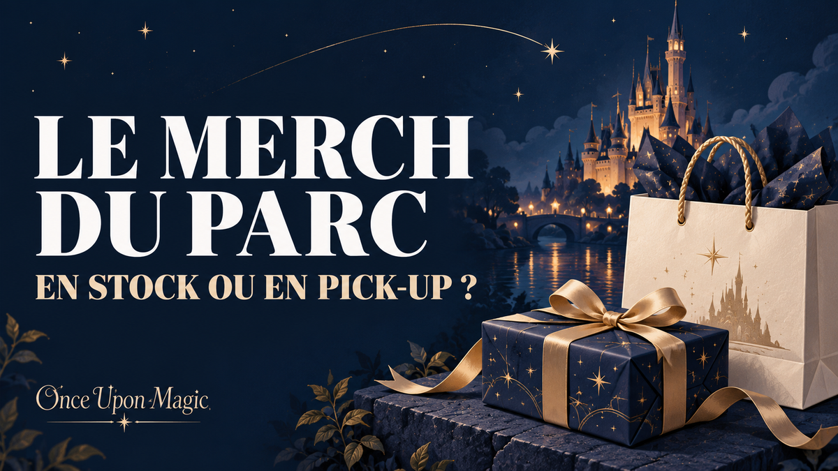 Illustration du choix entre articles Disneyland Paris en stock et service de pick-up au parc.