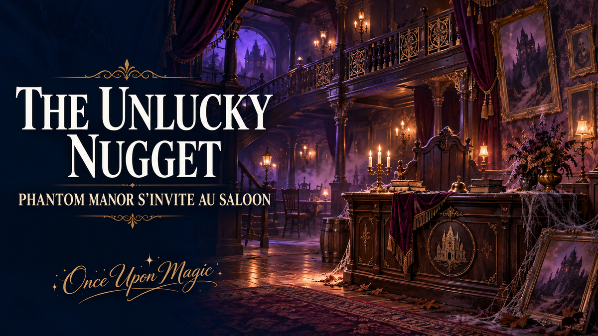 Illustration d’un saloon victorien hanté pour The Unlucky Nugget et l’univers de Phantom Manor à Disneyland Paris.