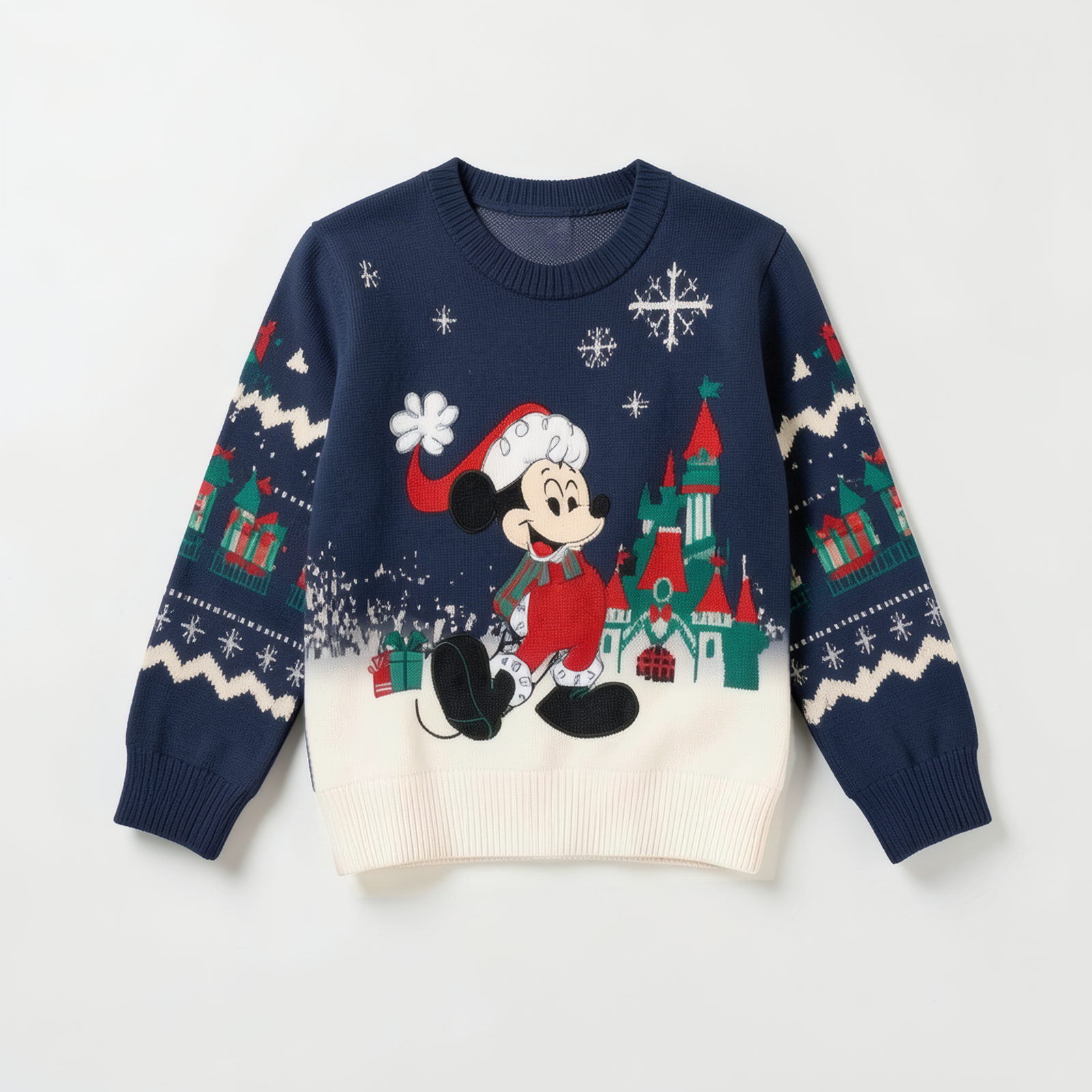Pull de Noël Mickey Mouse enfant bleu marine, vue de face – photo studio