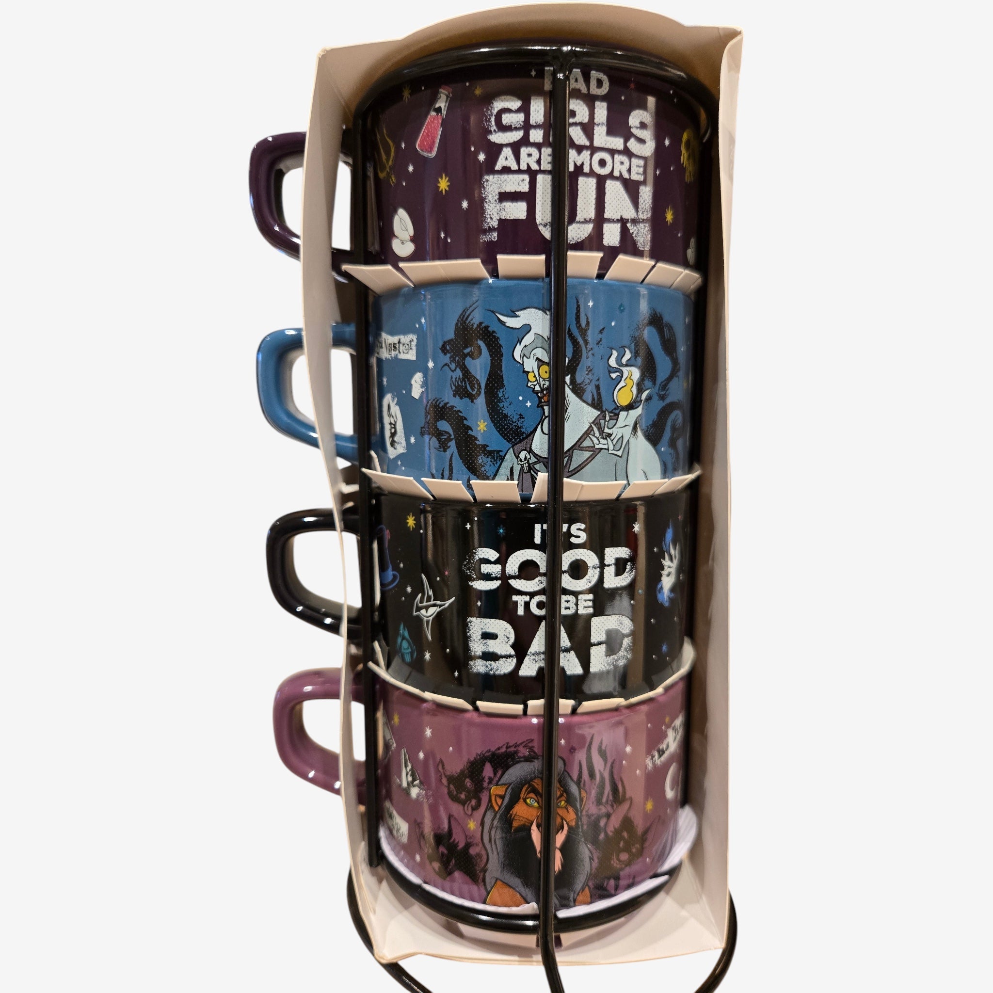 Set of 4 Disney Coffee Mugs – Disney Villains with Metal Stand