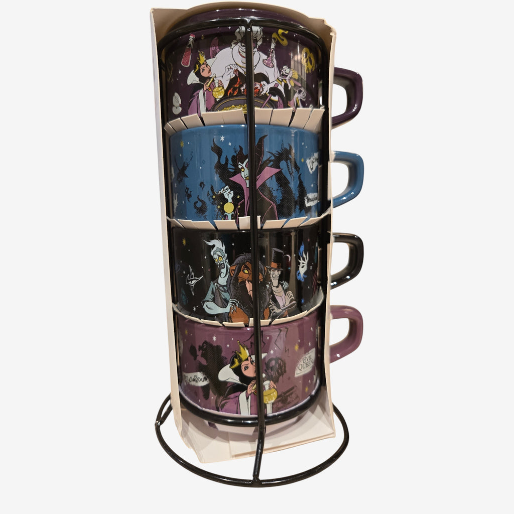 Set of 4 Disney Coffee Mugs – Disney Villains with Metal Stand