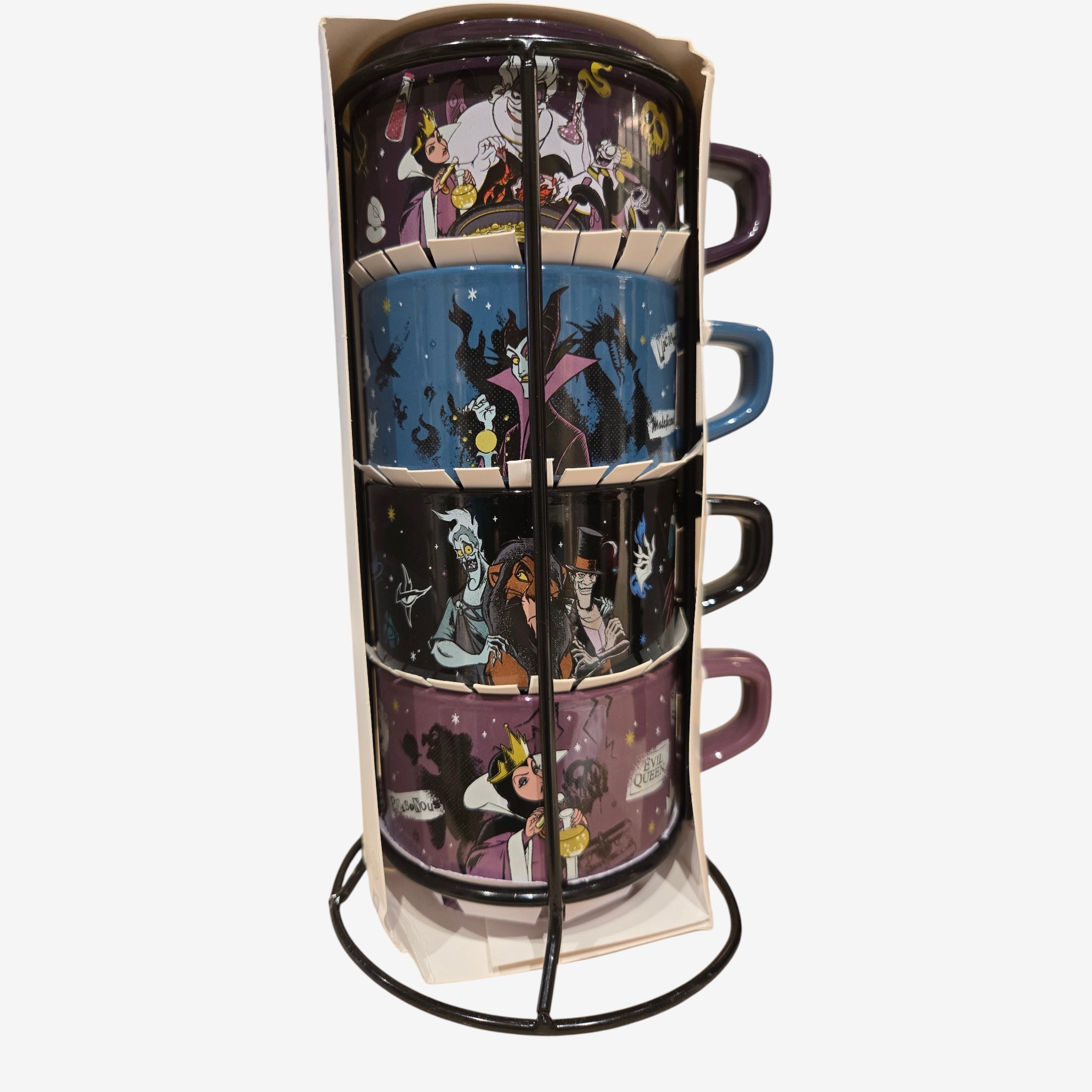 Set of 4 Disney Coffee Mugs – Disney Villains with Metal Stand