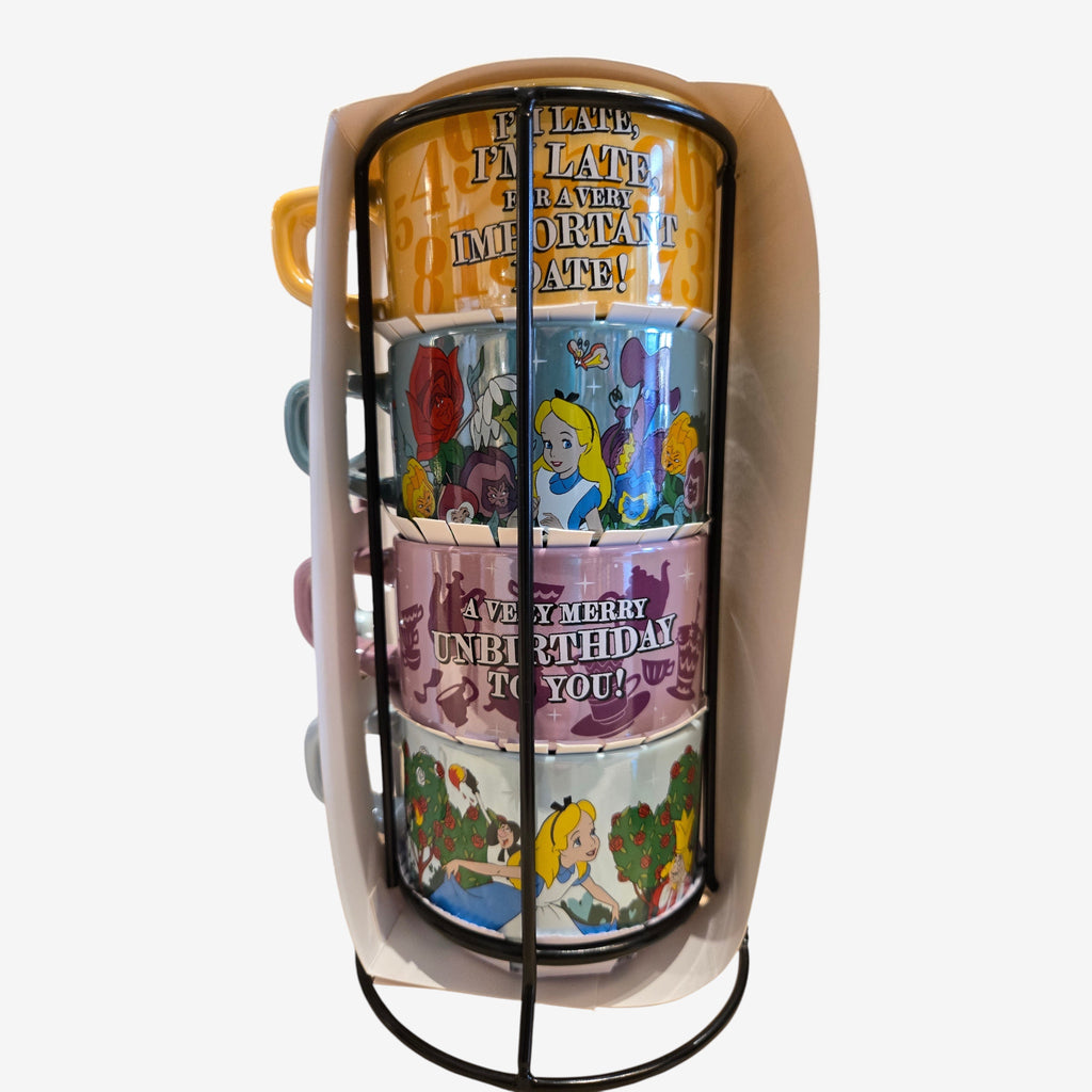 Set of 4 Disney Coffee Mugs – Alice in Wonderland with Metal Stand