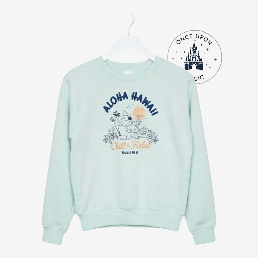 Stitch women's sea green sweater "Aloha Hawaii – Chill & Relax"