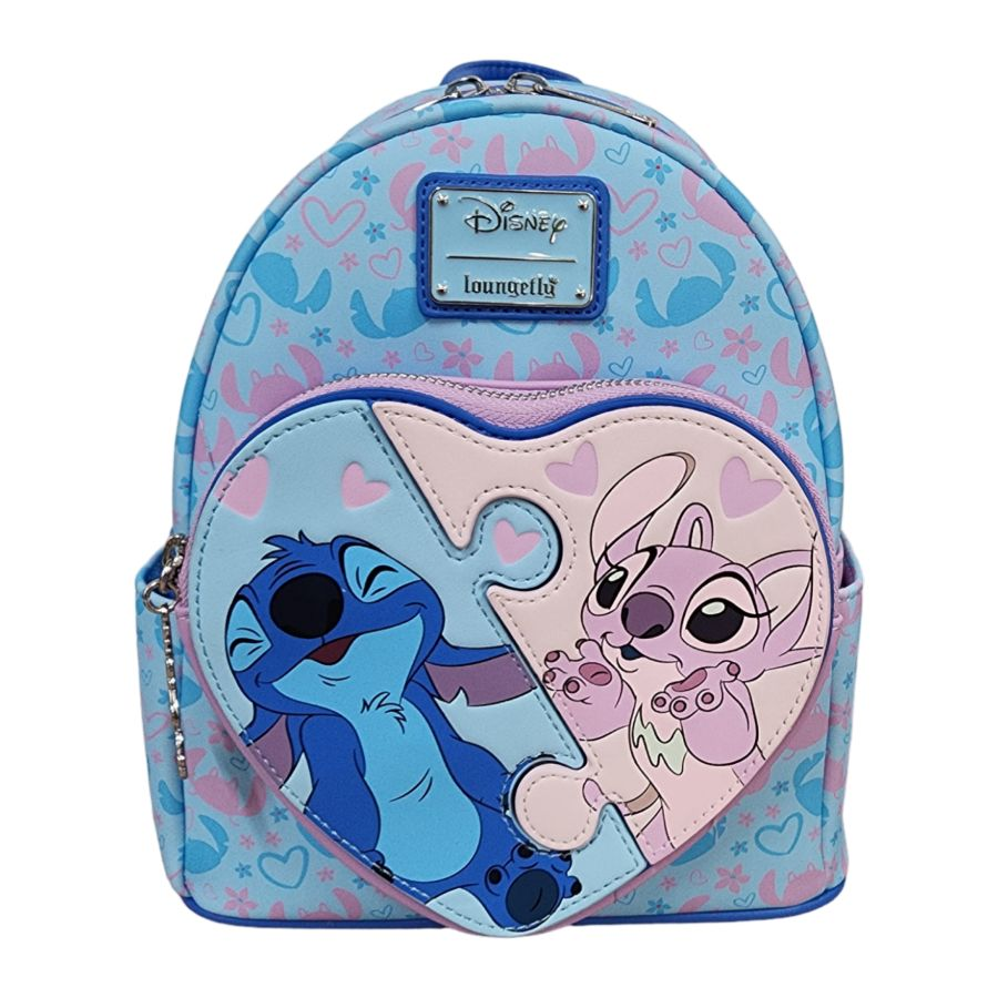 Mini sac à dos Loungefly Disney Stitch et Angel Puzzle cœur