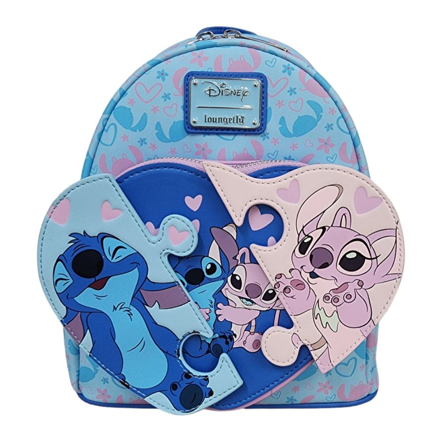 Mini sac à dos Loungefly Disney Stitch et Angel Puzzle cœur