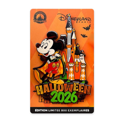 Pin Mickey Halloween 2026 avec Château, sur support édition limitée Disneyland Paris