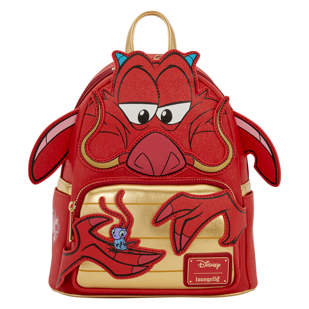 Mini sac à dos Loungefly Mulan Mushu Glitter Cosplay – vue de face