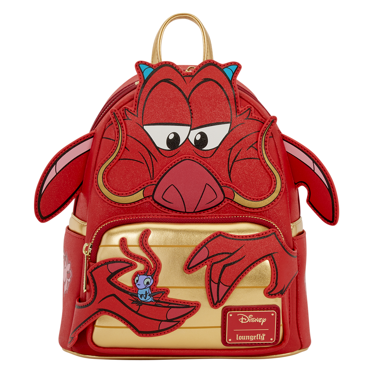 Mini sac à dos Loungefly Mulan Mushu Glitter Cosplay – vue de face