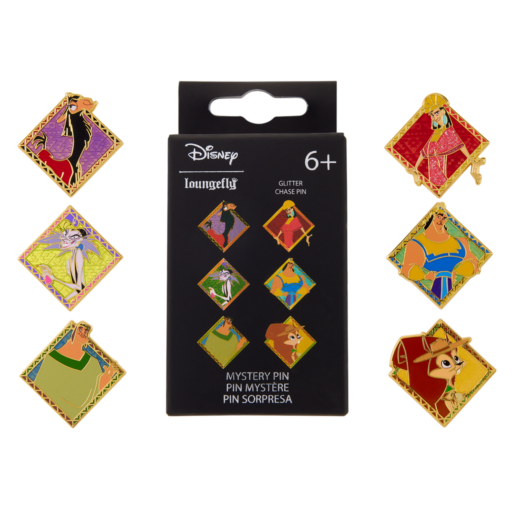 Boîte mystère Pin’s Kuzco l’Empereur Mégalo Loungefly – boîte et modèles