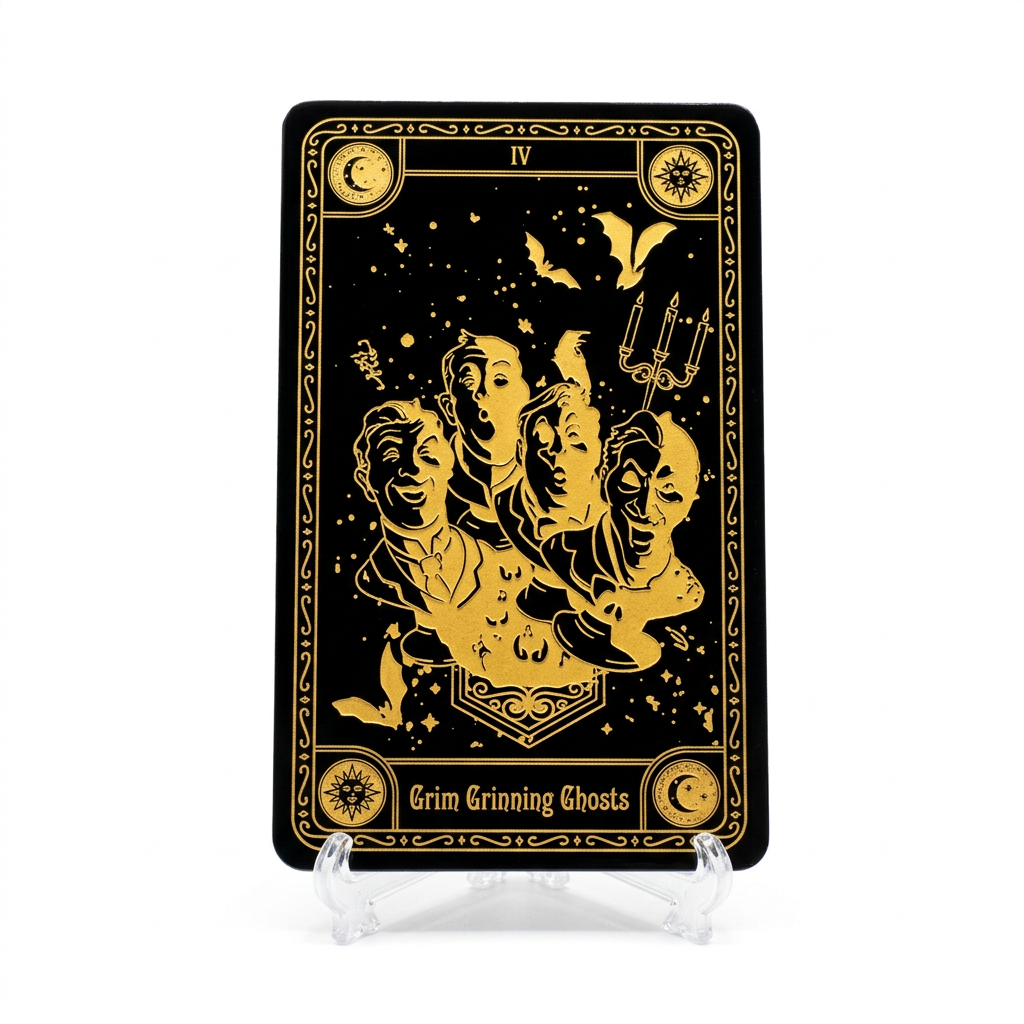 Carta decorativa Arribas Grim Grinning Ghosts nera e dorata, vista frontale