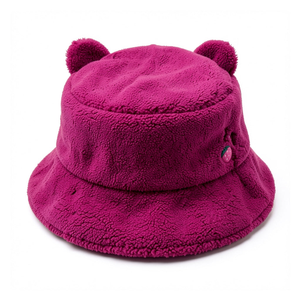 Bob peluche Lotso rose avec broderie de fraise, vue de dos