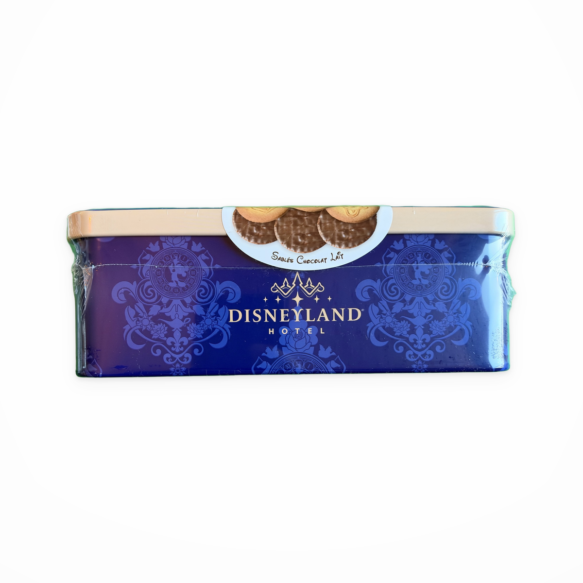 Boîte métallique de sablés Disneyland Hotel – vue de face sur fond blanc