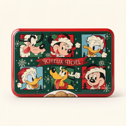 Boîte de sablés de Noël Mickey et ses amis – vue de face sur fond studio clair, Disneyland Paris