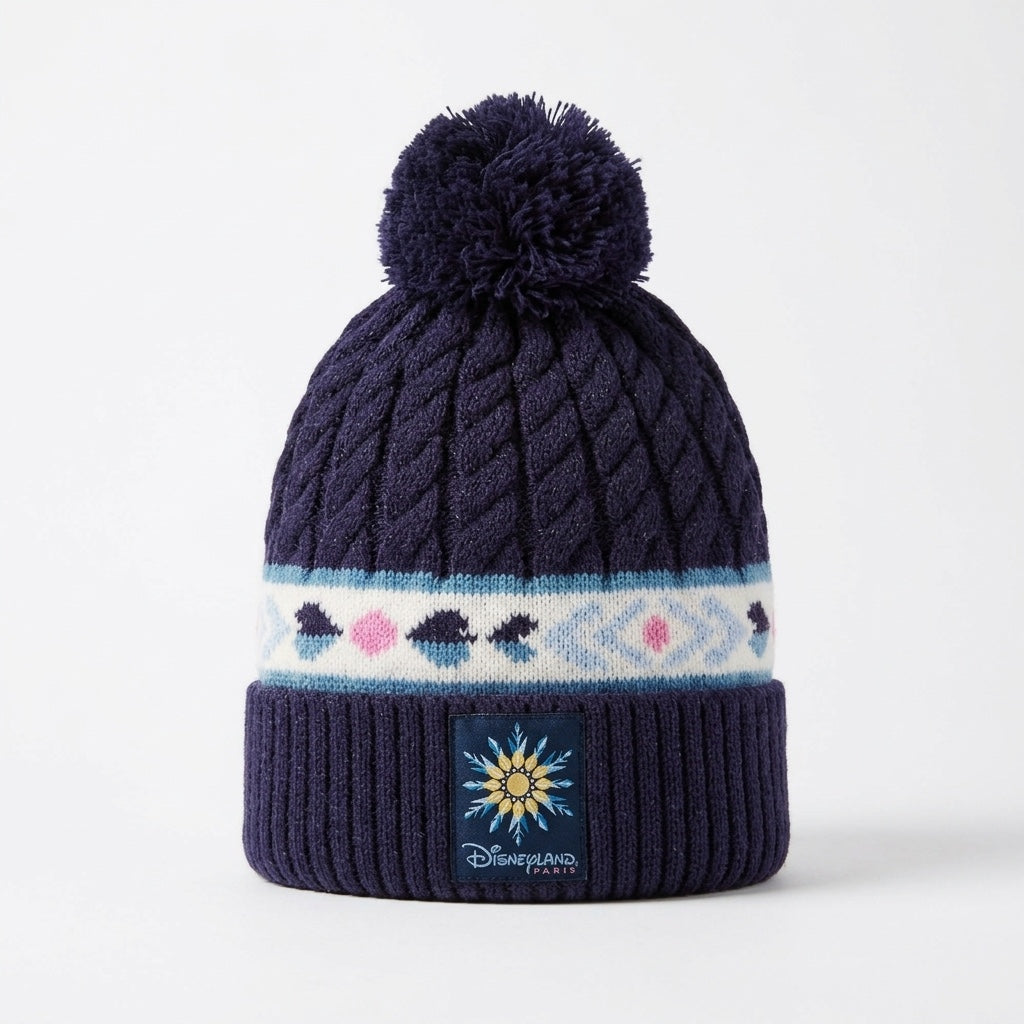 Bonnet World of Frozen bleu marine à pompon – Disneyland Paris