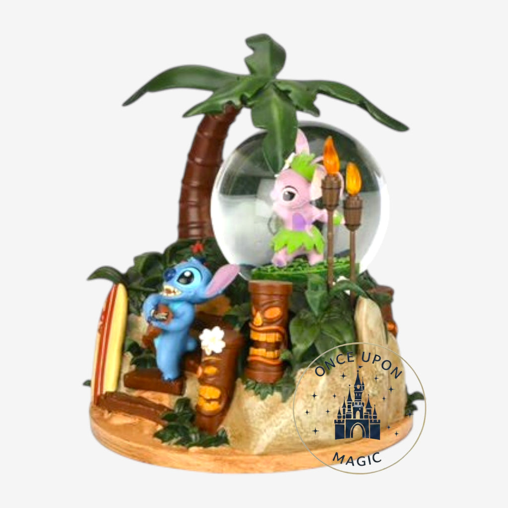 Boule à neige Stitch Disney Import US avec palmier, surf et totems