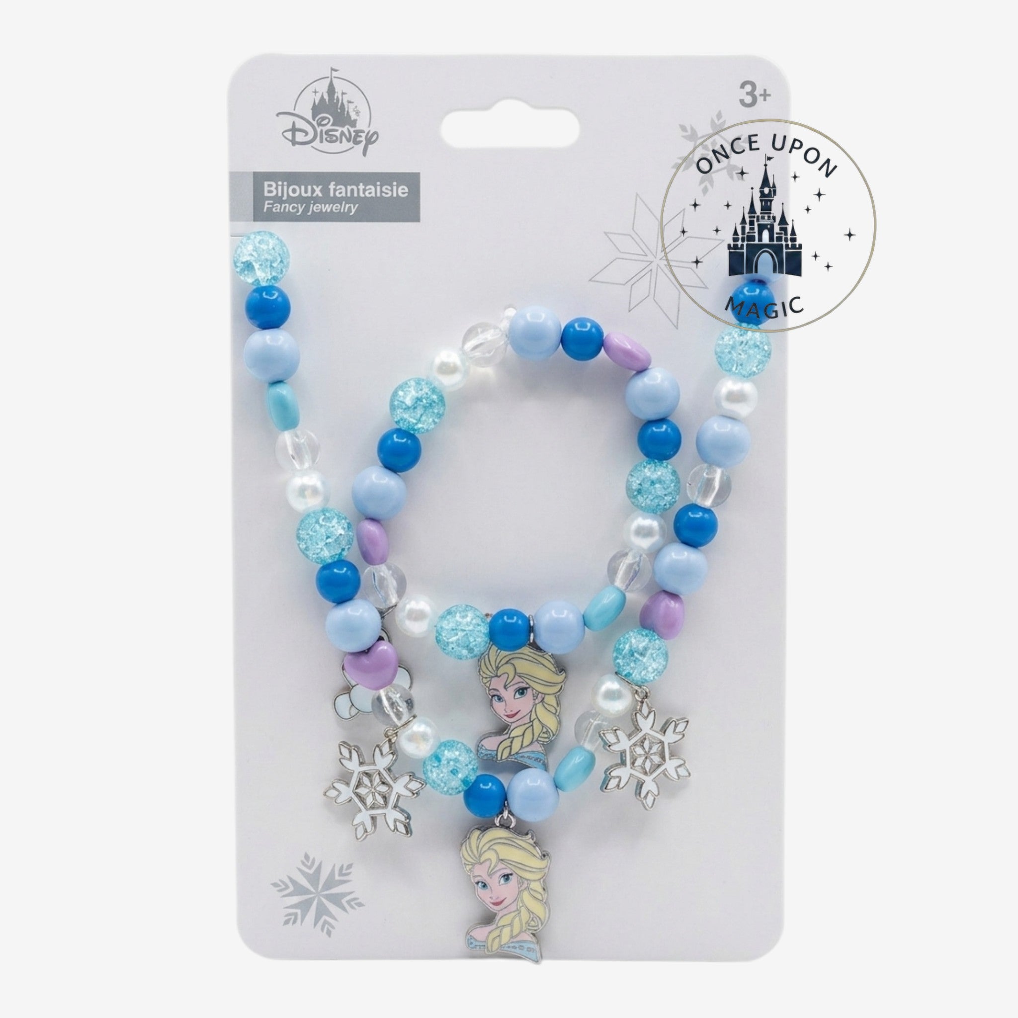 Ensemble bijoux fantaisie Elsa La Reine des Neiges Disneyland Paris avec perles bleues et flocons