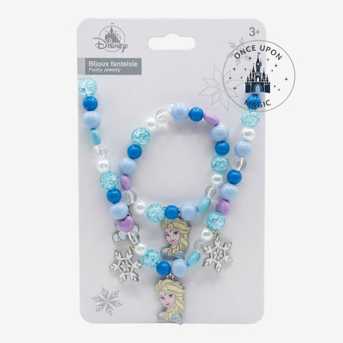 Ensemble bijoux fantaisie Elsa La Reine des Neiges Disneyland Paris avec perles bleues et flocons