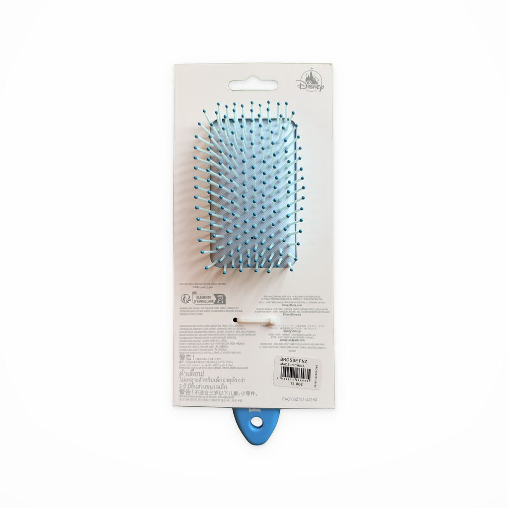 Brosse à cheveux La Reine des Neiges avec Elsa et Anna – vue arrière et picots sur fond blanc
