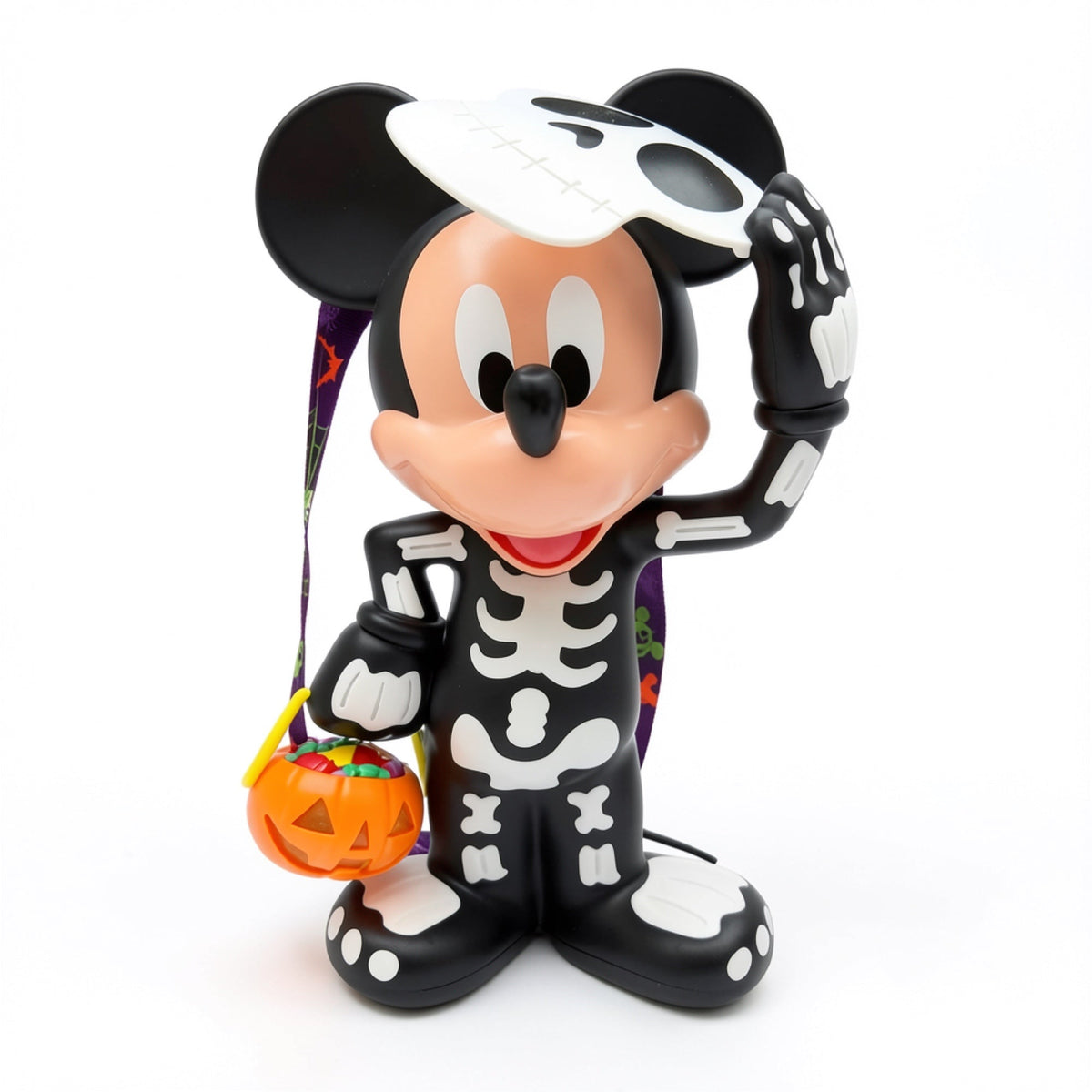 Bucket Halloween Mickey Mouse en costume de squelette avec masque et citrouille – Disneyland Paris