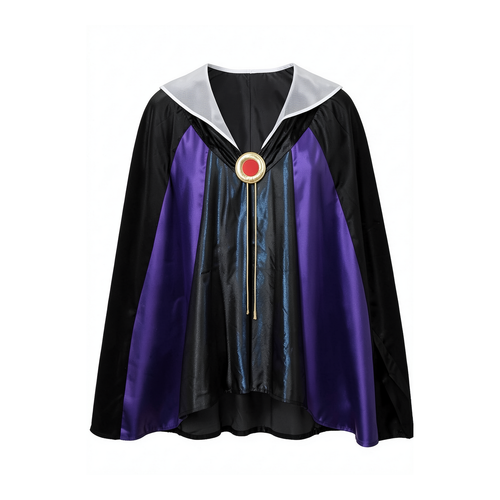 Cape Evil Queen – La Méchante Reine, noire et violette avec col blanc et médaillon rouge et doré — vue de face studio