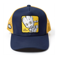 Casquette Groot bleu marine et jaune avec écusson I AM GROOT — vue de face studio sur fond blanc