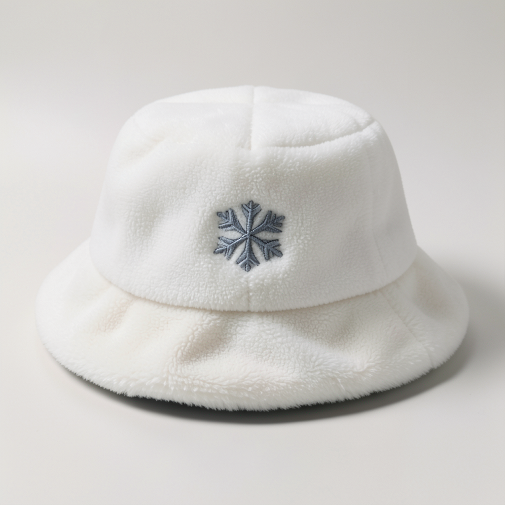 Chapeau pilou Frozen blanc avec flocon brodé – vue arrière studio