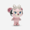 Charm Pandora ShellieMay rose avec nœud argenté et yeux bleus, vue de face