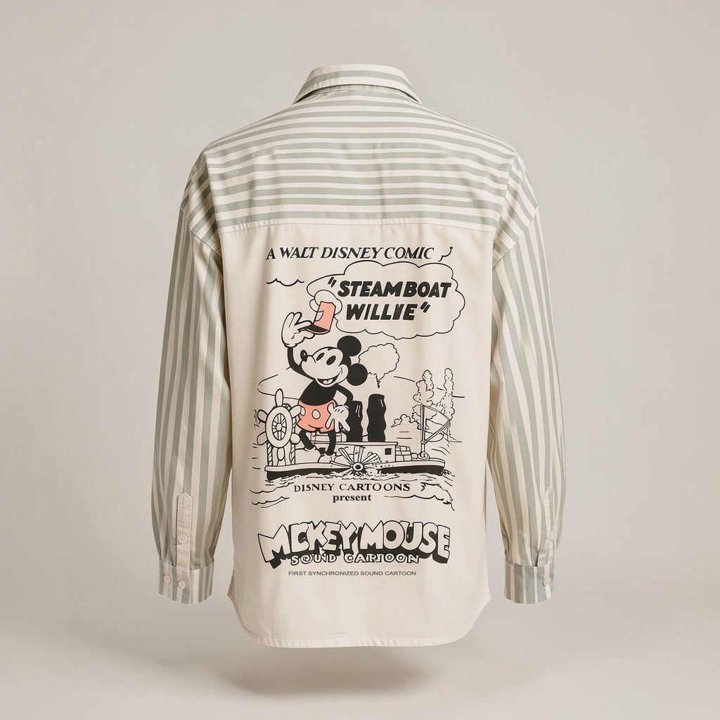 Chemise rayée Steamboat Willie avec grand panneau Mickey au dos – Disneyland Paris – vue de dos