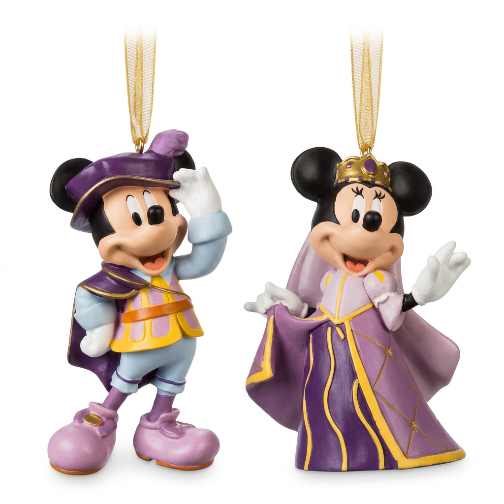 Duo d’ornements Mickey et Minnie sur fond blanc mat