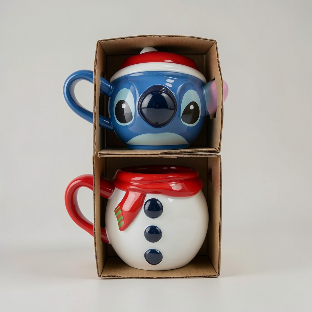 Duo mug et mini mug Stitch Noël Disneyland Paris – photo studio de face