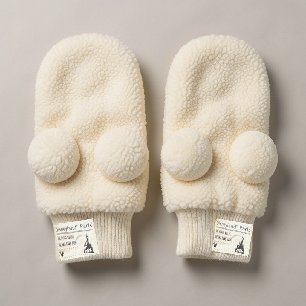 Gants sherpa écrus avec pompons – Disneyland Paris – vue studio
