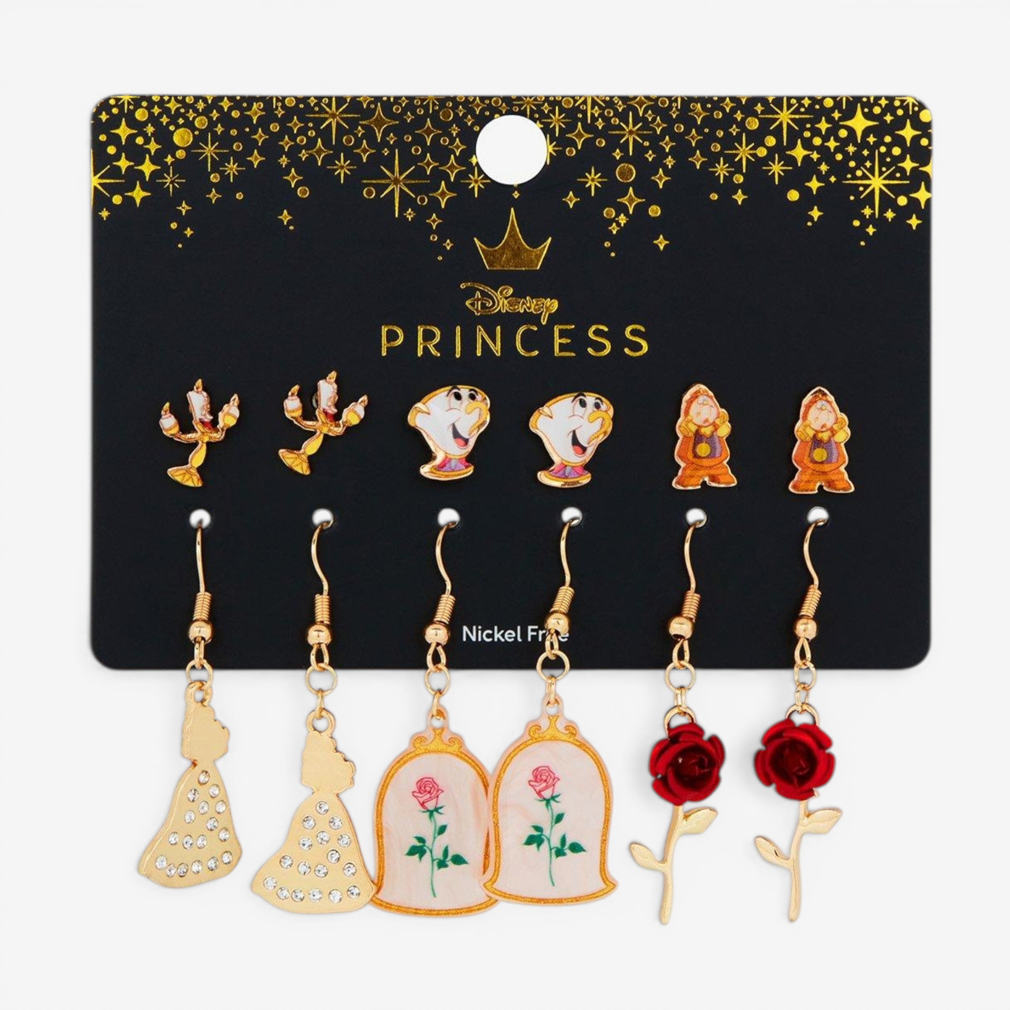 Ensemble de 6 paires de boucles d’oreilles La Belle et la Bête – Import US