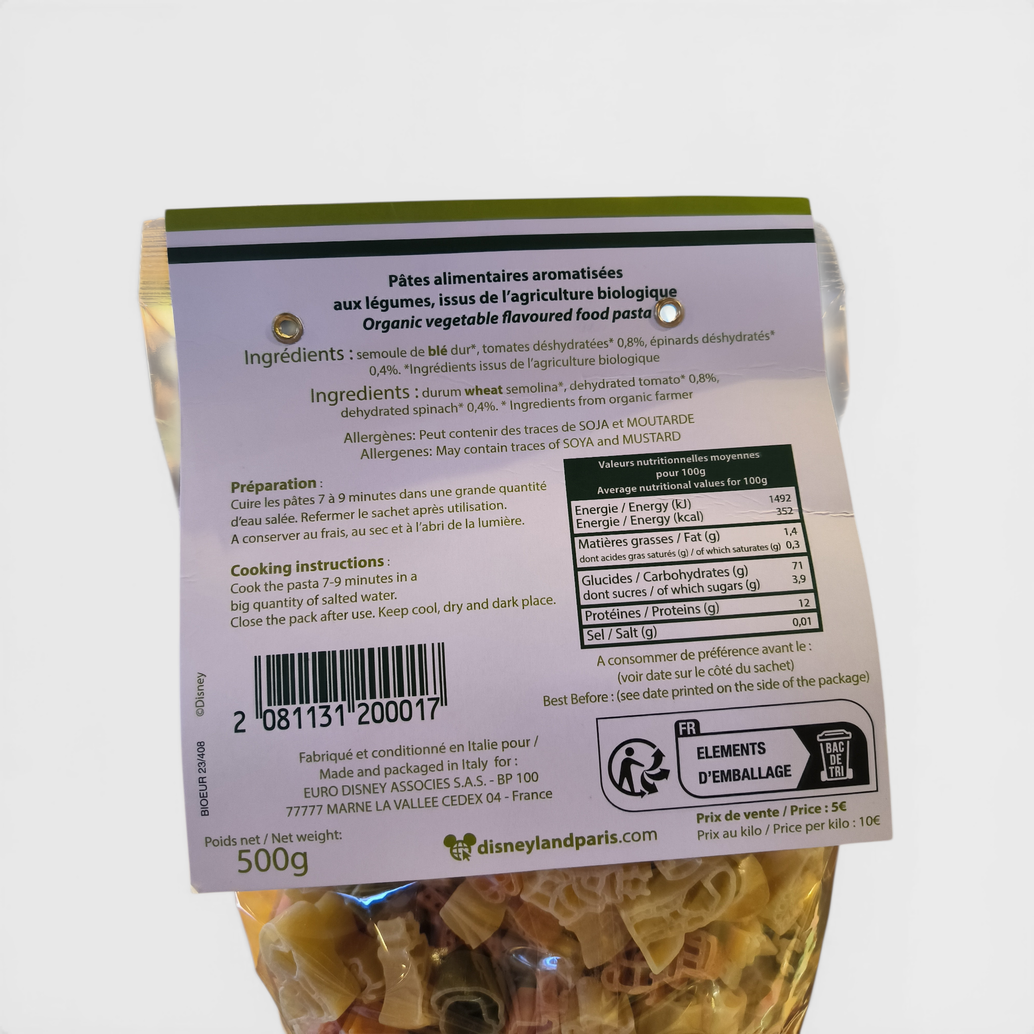 Bio-Tricolore-Nudeln Mickey and Friends – 500g | Disneyland Paris