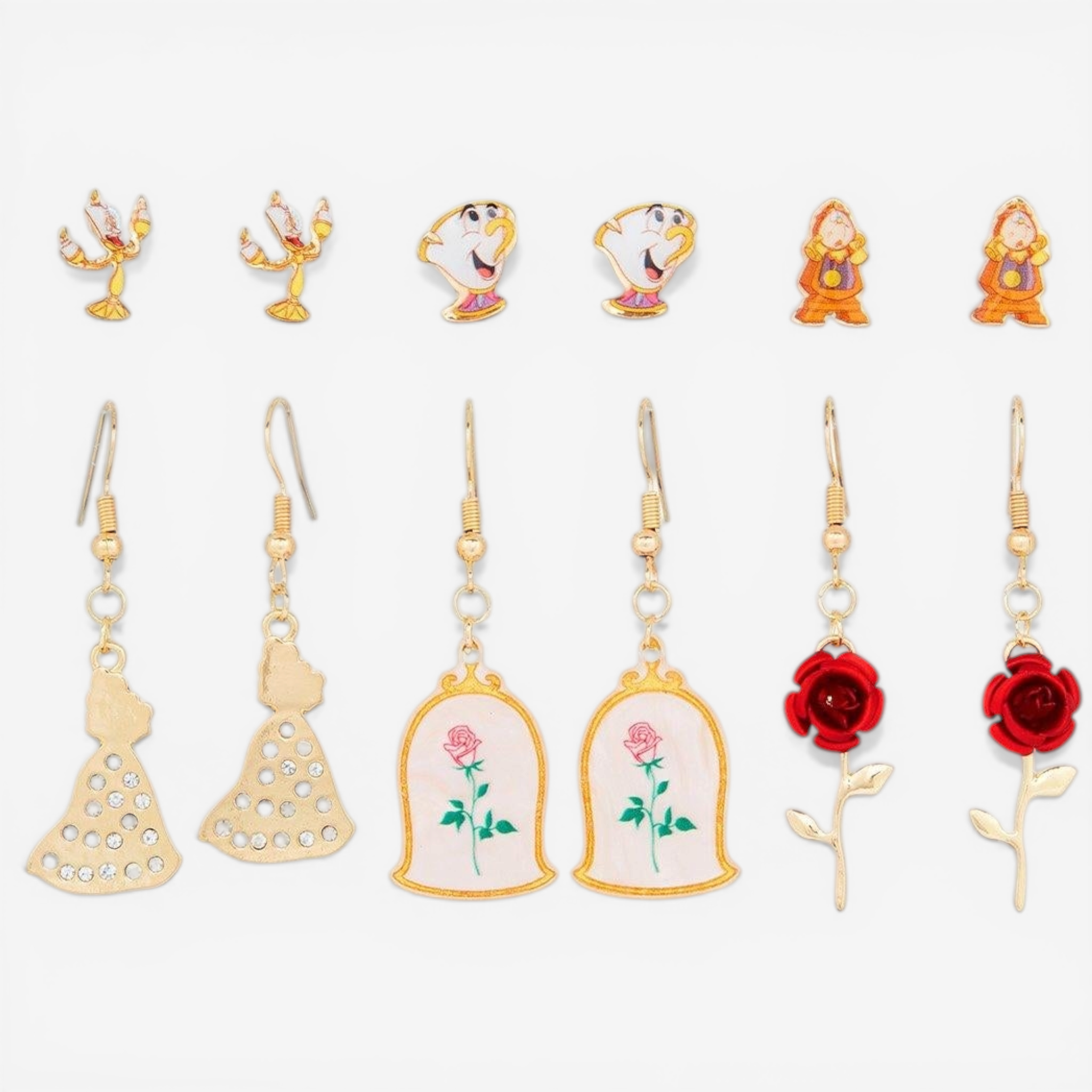 Ensemble de 6 paires de boucles d’oreilles La Belle et la Bête – Import US