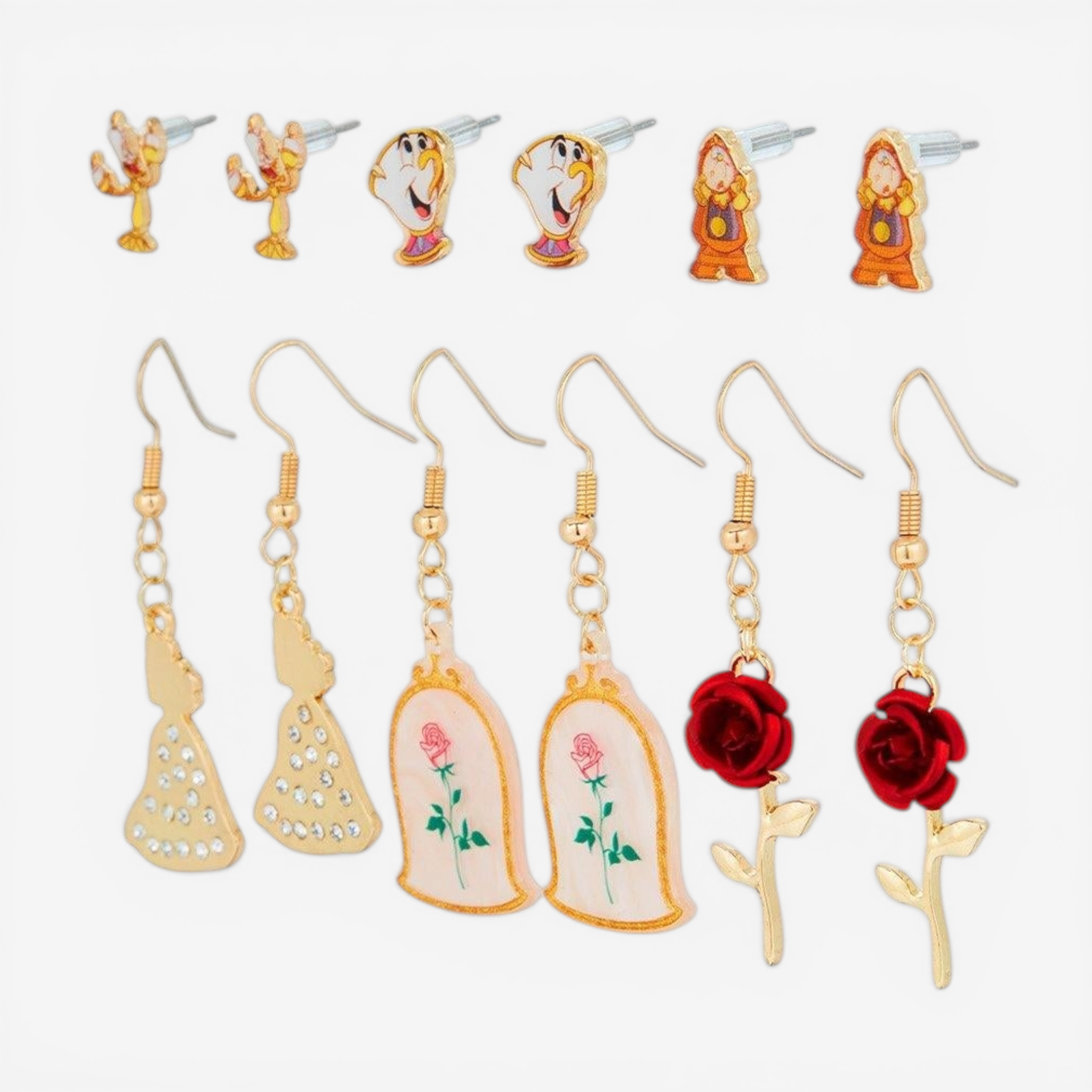 Ensemble de 6 paires de boucles d’oreilles La Belle et la Bête – Import US