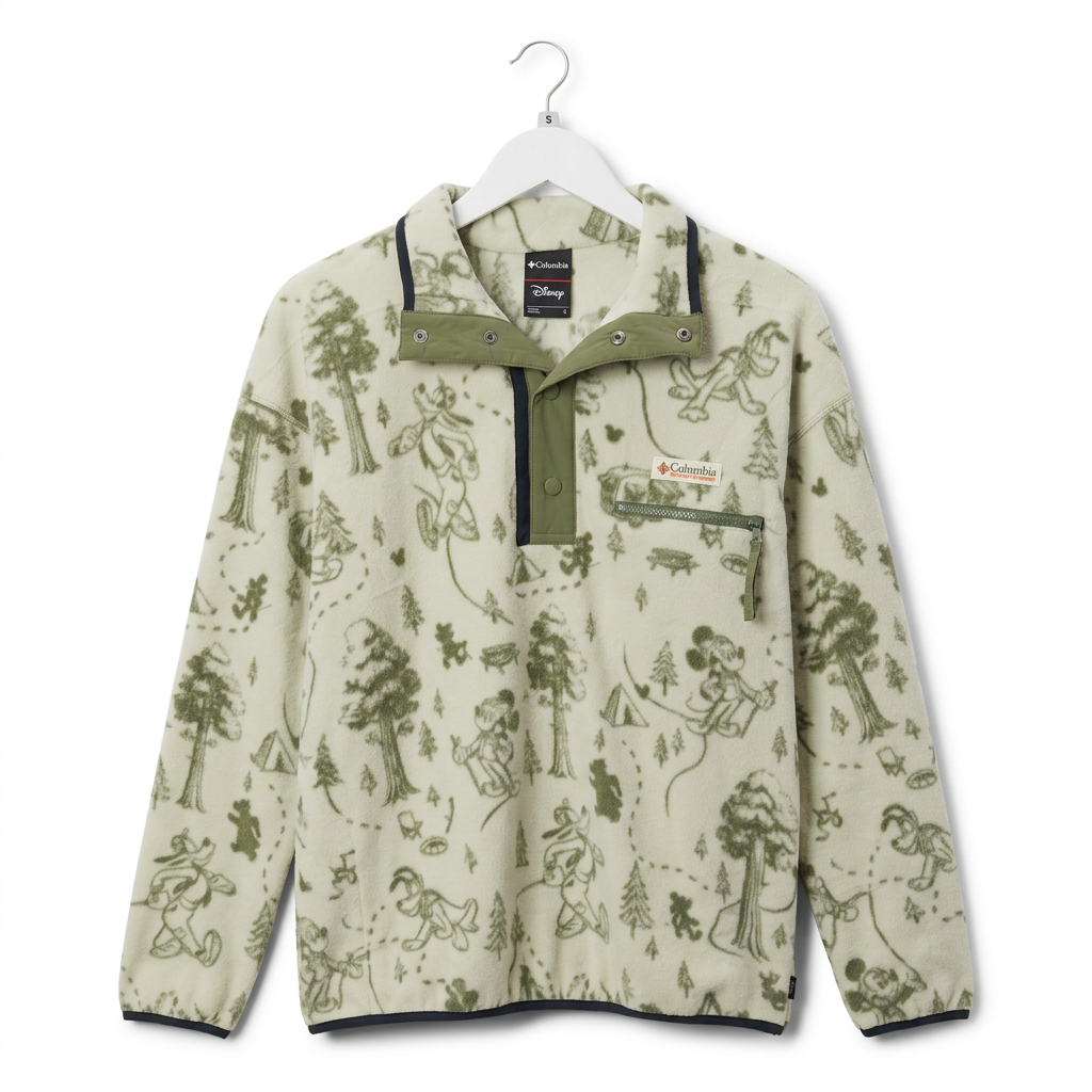 Polaire Disney x Columbia Mickey – Motifs camping vert sauge – Disneyland Paris
