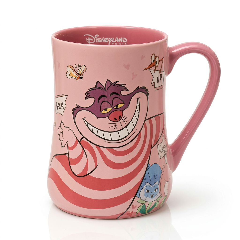 Mug rose Chat du Cheshire avec citation et fleurs – Disneyland Paris
