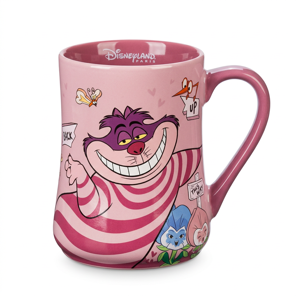 Mug rose Chat du Cheshire avec citation et fleurs – Disneyland Paris