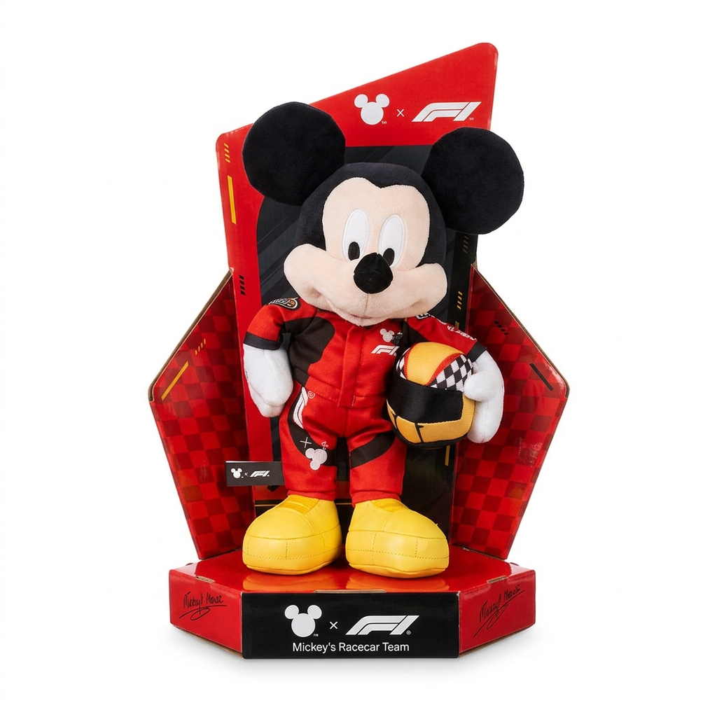 Peluche Mickey pilote Formula 1 rouge avec casque – Disneyland Paris