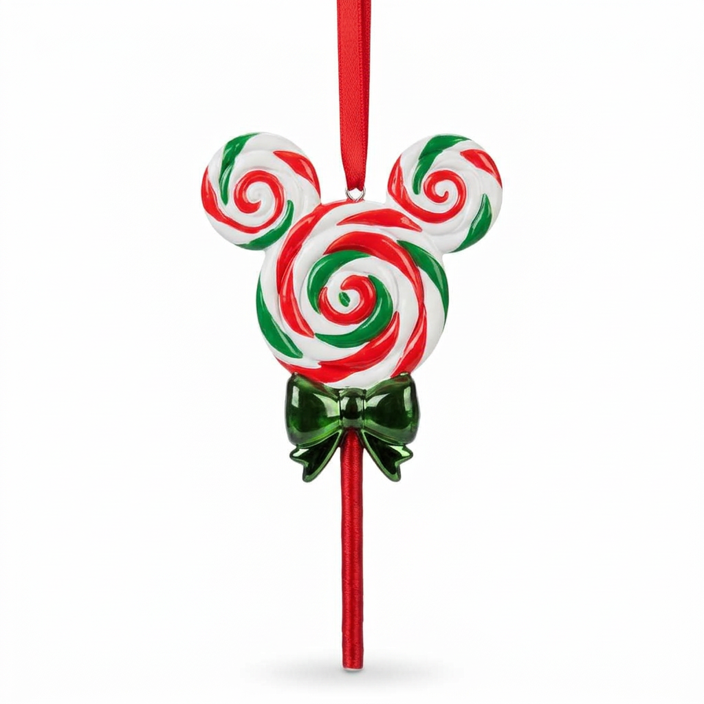 Ornement de Noël Arribas – Sucette tête de Mickey rouge, blanc et vert – Disneyland Paris