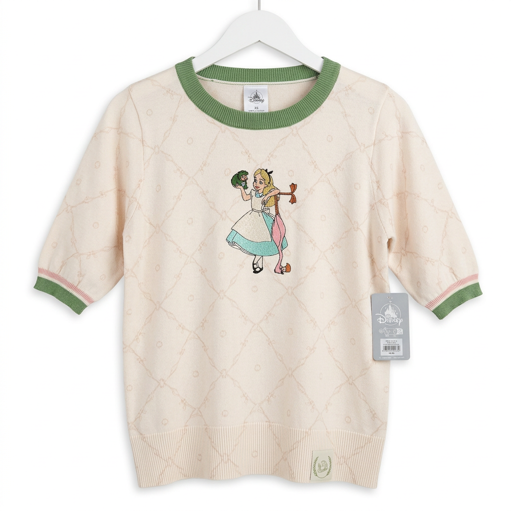Pull Alice au Pays des Merveilles – Maille écrue à manches courtes et col vert – Disneyland Paris