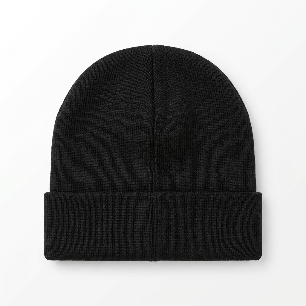 Bonnet noir Star Wars, dos uni en maille noire sur fond blanc.