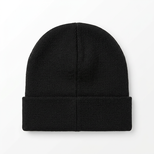 Bonnet noir Star Wars, dos uni en maille noire sur fond blanc.