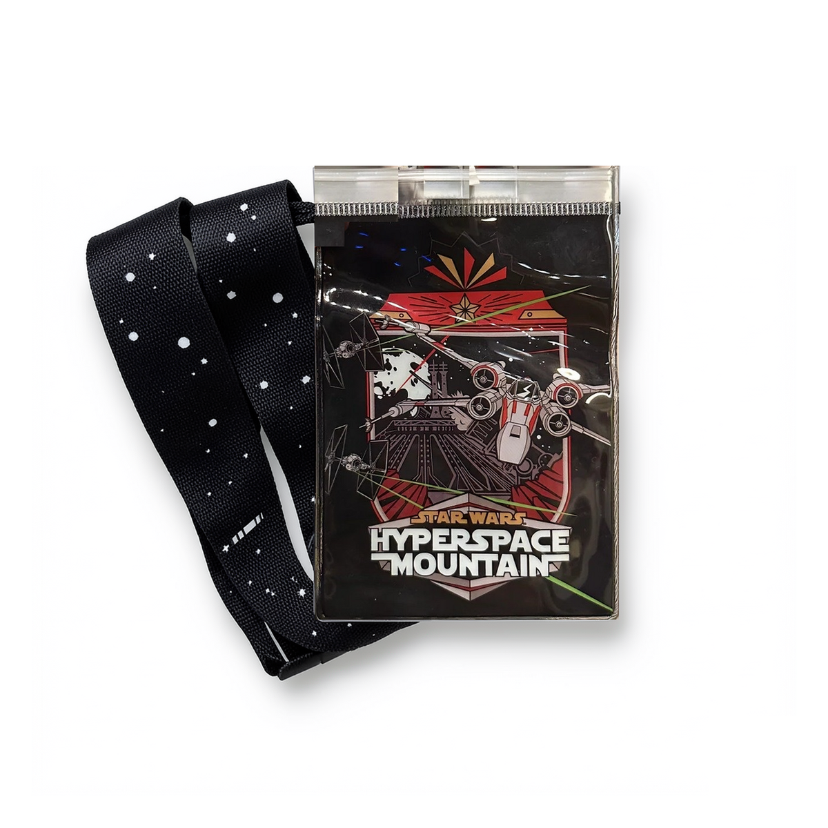 Lanière avec pochette Star Wars Hyperspace Mountain – Disneyland Paris — vue studio sur fond blanc