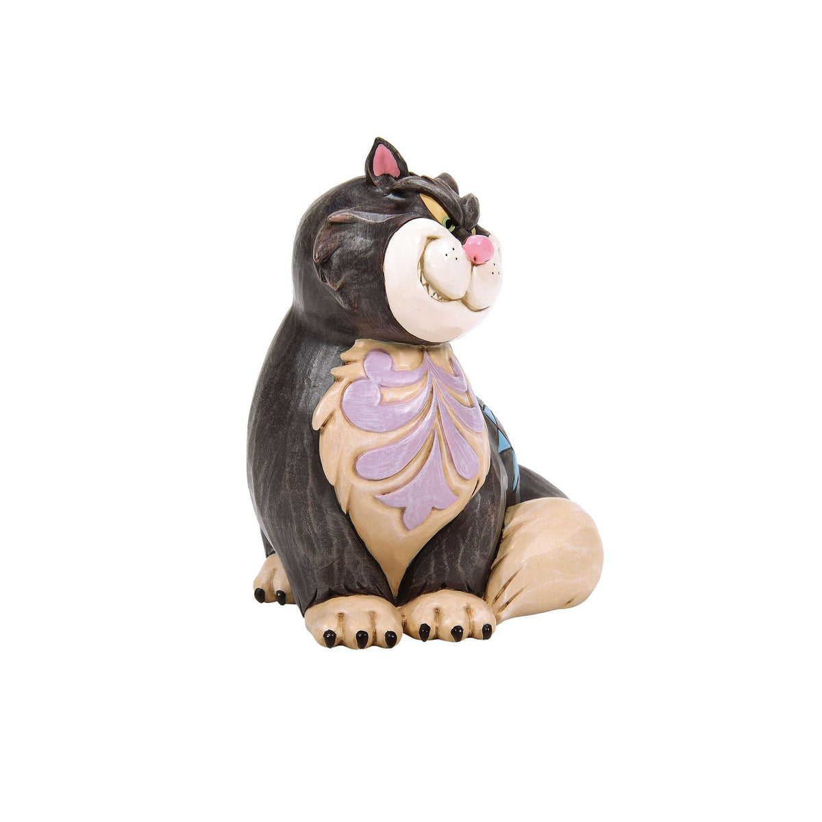 Lucifer Disney Traditions Jim Shore 6015023 — trois quarts avant et motifs mauves