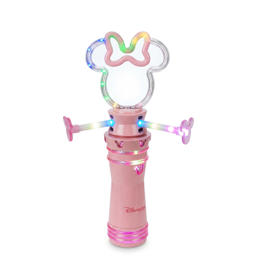 Varita luminosa Lumifête Minnie rosa con silueta de orejas y lazo multicolor